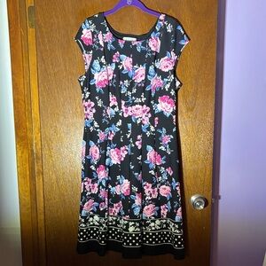 Elle Black Dress with Pink Floral Design